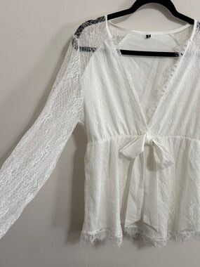 White Lace Tie-Front Blouse
